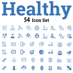 Lifestyle flat icons set. Healthy lifestyle symbols. Happiness, diet, exercise, sport, game, fitness, sleep, relationships, running icons and more signs. Flat 54 icon collection