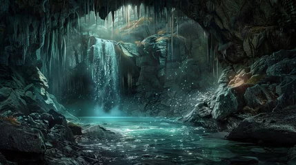 Poster A beautiful cave with internal secrets and stalactites © Taisiia