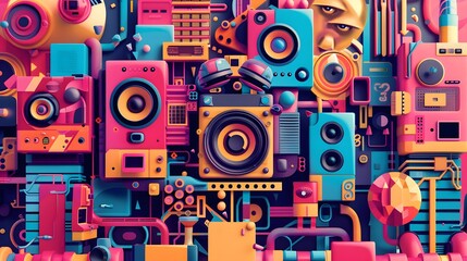 Obraz premium A vivid depiction of technology's essence through abstract expression.