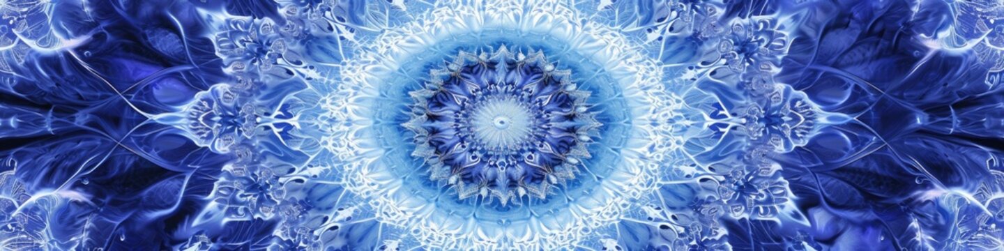 a mesmerizing mandala on a periwinkle blue canvas, emphasizing the fine details and cool tones with exceptional clarity.