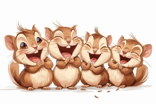 A group of giggling chipmunks playing hide and seek Illustration On a clear white background 
