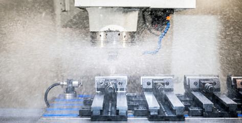 Process working of CNC turning, cutting, milling metal. Industrial machinery. High quality photography