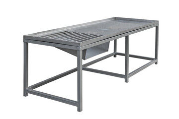 gray metal table for cutting meat, cut out