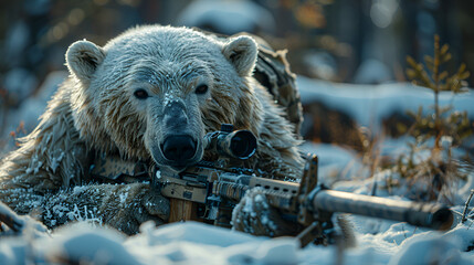  Anthropomorphic sniper polar bear with sniper rifle