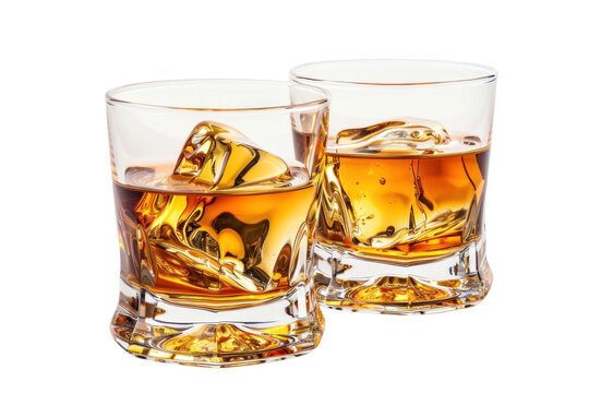 Two glasses of whiskey with ice cubes in them. isolated on white background or transparent background