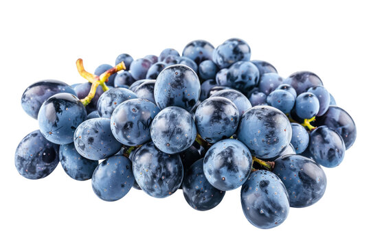 A bunch of blue grapes are on a white background