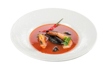 tom yum soup with shrimp and mussels, cut out