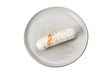 icing white cake on a plate, top view, cut out