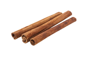 A bunch of cinnamon sticks are piled on a white background