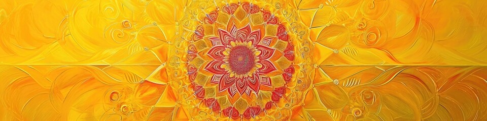 a hypnotic mandala on a goldenrod backdrop, emphasizing the radiant hues and precise contours in high-definition detail.