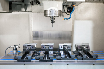 Process working of CNC turning, cutting, milling metal. Industrial machinery. High quality photography