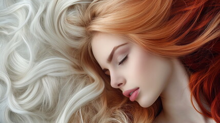 Woman color coloring, hair care, styling and hairstyle blonde