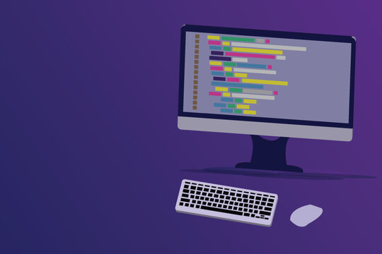 Software programming coding concept, code with computer mornitor