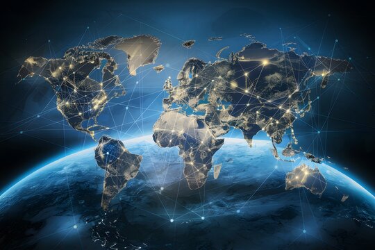 Data exchange over Earth 3D rendering illustrates global network
