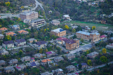 Beautiful landmark with Tumanyan town and surroundings from above, Armenia.