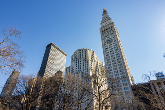 View of skyscrapers from the street of Manhattan in New York City (USA)
