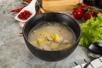 Homemade chicken soup with vegetables