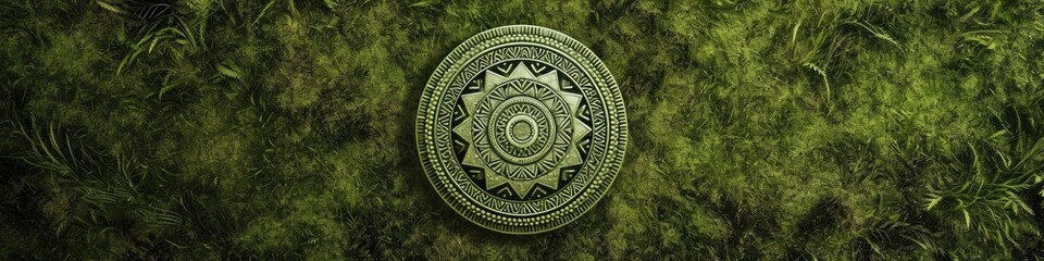 a hypnotic mandala against a moss green backdrop, highlighting the delicate patterns and earthy tones in stunning high-definition. - obrazy, fototapety, plakaty