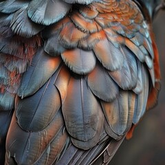 Obraz premium An intricate close-up of bird feathers, showcasing a rich tapestry of earthy hues.