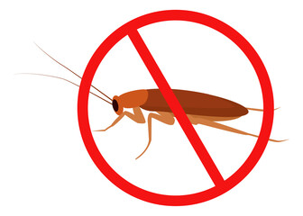 Anti cockroach toxin symbol. Insect in red crossed circle