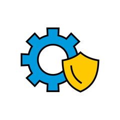 Security settings vector icon. Gear with shield. Cyber security icon.