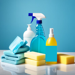 household cleaning products, including gels, sprays, gloves, dust cloth and sponge,