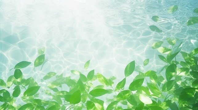 Clean white water and green leaf background sunlight reflection