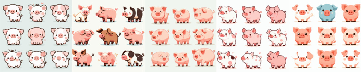 Vector set of pigs with flat design style
