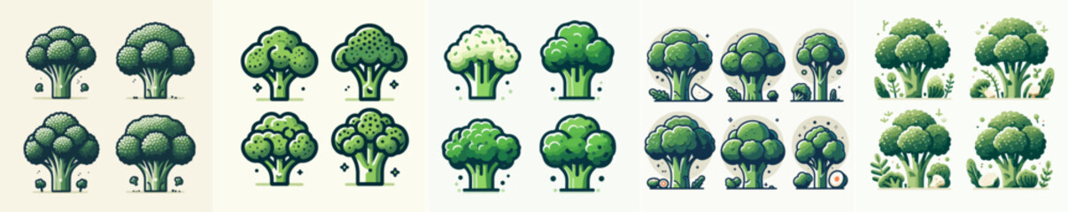 Vector set of broccoli with flat design style