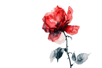 Abstract Red Rose Watercolor, Modern Floral Art  - Isolated on Transparent White Background PNG

