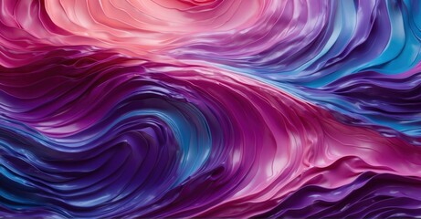 Vibrant silk-inspired waves glossy purple and blue hues blend in a neon gradient, creating a fluid backdrop with a trendy geometric twist - obrazy, fototapety, plakaty