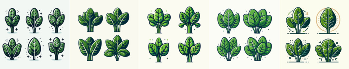 vector set of spinach with flat design style - obrazy, fototapety, plakaty