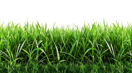 Green grass field isolated on white background. Fresh spring or summer meadow.