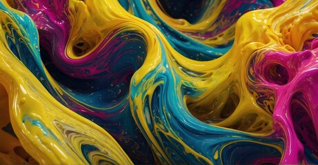 Yellow fluid dynamics 3D waves of neon liquid form captivating shapes, adding depth and movement to the design