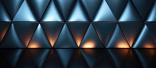 Fototapeta na wymiar A close-up view of a wall with bright lights shining on it. The reflective metallic surface enhances the geometric steel texture, highlighting an industrial and technologically advanced aspect of life