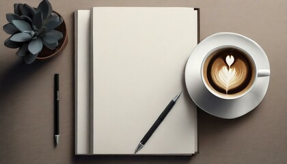 Illustration of a blank page to be for text and a cup of coffee in the composition.
