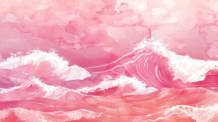 Abstract watercolor pink big wave. Wave pattern background