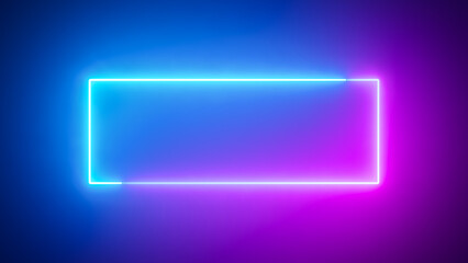 Abstract blue pink neon glowing line frame, animated moving led light screen box projection 3d rendering, empty blank space vertical presentation design background, futuristic laser sprectrum backdrop - 768118507