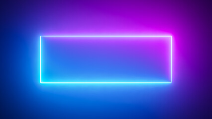 Abstract blue pink neon glowing line frame, animated moving led light screen box projection 3d rendering, empty blank space vertical presentation design background, futuristic laser sprectrum backdrop - 768118516