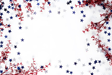 independence day concept. blue and red stars on a white background with space for text. Generative ai