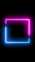 Abstract blue pink neon glowing line frame, animated moving led light screen box projection 3d rendering, empty blank space vertical presentation design background, futuristic laser sprectrum backdrop - 768118575