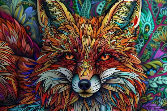 a colorful fox with a pattern on it