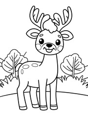 Adorable Cartoon Deer Coloring Page: Whimsical Fun for All Ages
Smiling Deer Illustration: Expressive Joy Captured in Ink
Children's entertainment
a Deer black Vector outline 