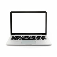 A laptop with a blank screen on a white background. Mockups and designs.