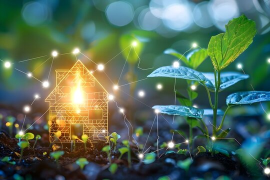 Image of smart home technologies optimizing energy usage for sustainable living solutions. Concept Smart Home Technologies, Energy Optimization, Sustainable Living Solutions, Environmental Innovation