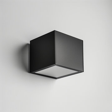 A black square lamp on the ceiling on a white background


