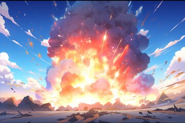 explosion background anime - obrazy, fototapety, plakaty
