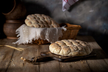 Homemade rye flatbreads on a wooden table