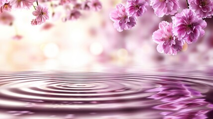 Tranquil pastel ponds reflect spring blooms with soft ripples, creating abstract movement and life.