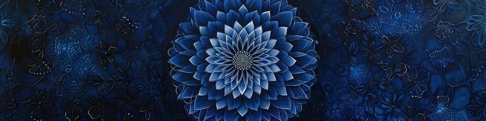 a breathtaking mandala on a navy blue canvas, bringing out the deep tones and precise geometry with unparalleled sharpness. - obrazy, fototapety, plakaty